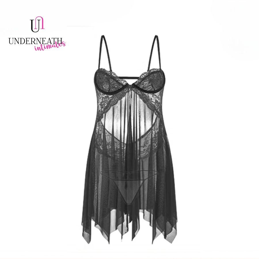 Foxy w/ Thong (Underwire Bra) - Black (S/M)