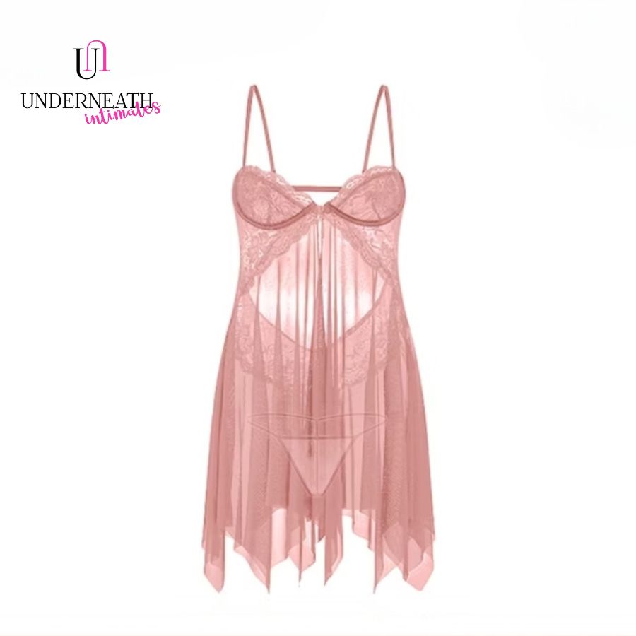 Foxy w/ Thong (Underwire Bra) - Pink (S/M)