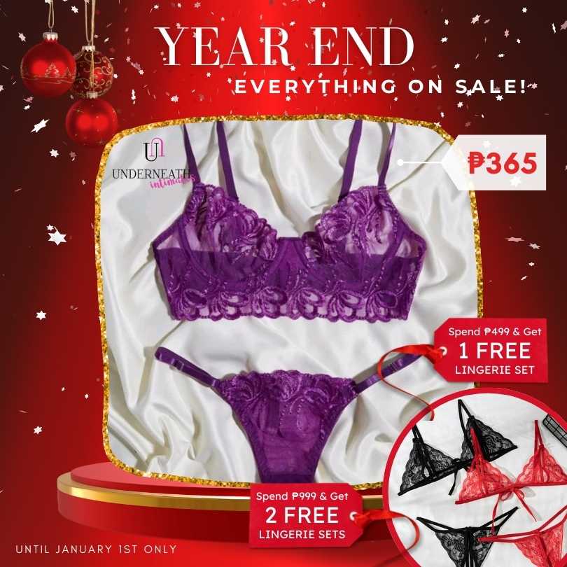 Beauty Underwire Bra & Panty Set - Purple (XL)