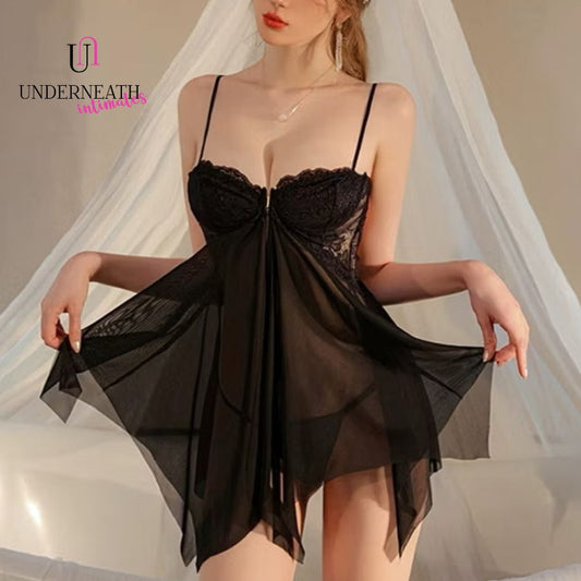Foxy w/ Thong (Underwire Bra) - Black (S/M)
