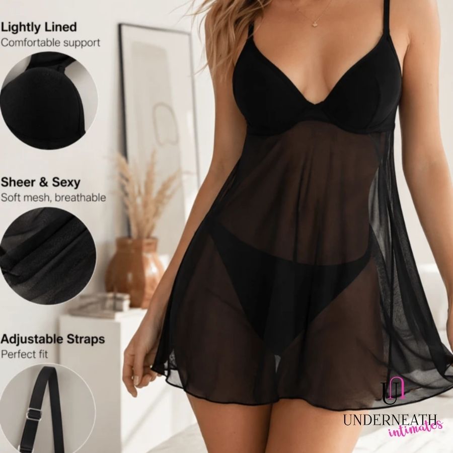 Dreamy Nightdress (with underwire) - Black (S/M & L)