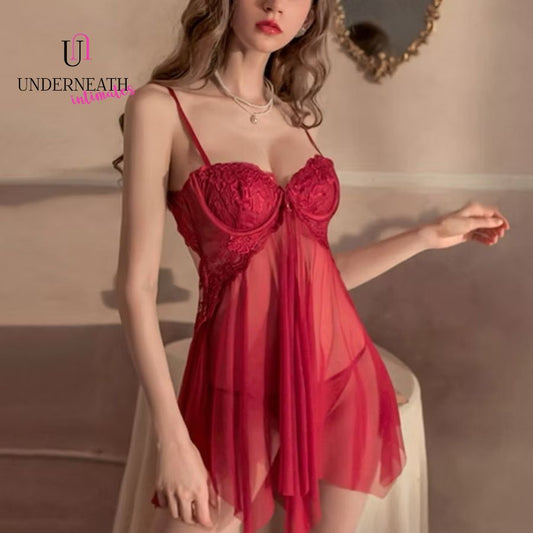 Foxy w/ Thong (Underwire Bra) - Wine Red (S/M)