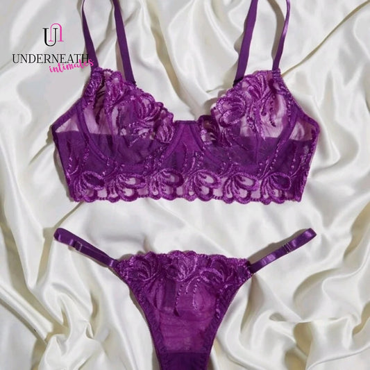 Smoky Underwire Bra & Panty Set - Purple (L/XL)